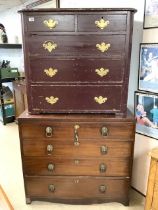 TWO ANTIQUE WOODEN CHEST OF DRAWERS ONE WITH BRASS LION RING HANDLES