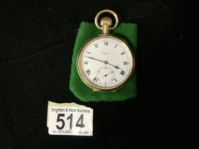 A VINTAGE GILT CASED FOB WATCH, BY ALD DENNISON; ENGRAVED WITH RETIREMENT INSCRIPTION; HEIGHT 5CM;