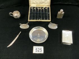 A QUANTITY OF SILVER OBJECTS OF VERTU INCLUDING; STYLISED GAME BIRD PLACECARD HOLDERS; BIRMINGHAM