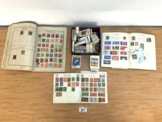 QUANTITY OF CIGARETTE CARDS WITH THREE ALBUMS OF STAMPS INCLUDES EARLY GB STAMPS