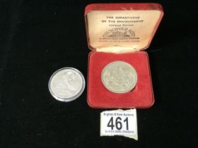 SILVER PROOF ELVIS PRESLEY COINS 1937-1977; 29 GRAMS, WITH A NICKEL SILVER HAMPTON COURT PALACE COIN