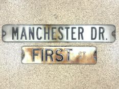 TWO METAL STREET SIGNS; LARGEST 90 X 15CM