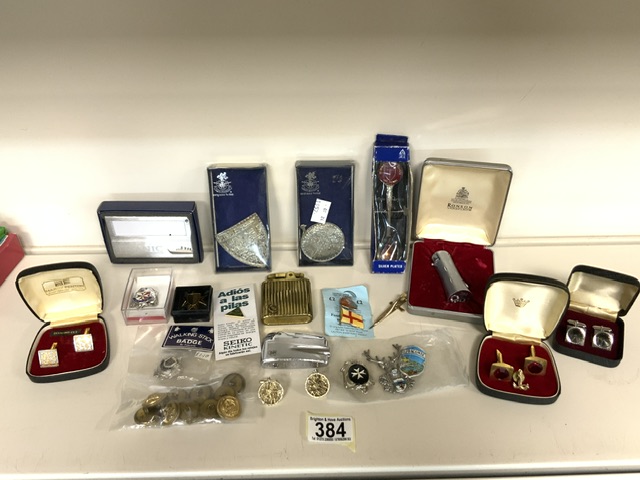 MIXED ITEMS, LIGHTERS, MILITARY BUTTONS, CUFF LINKS AND MORE