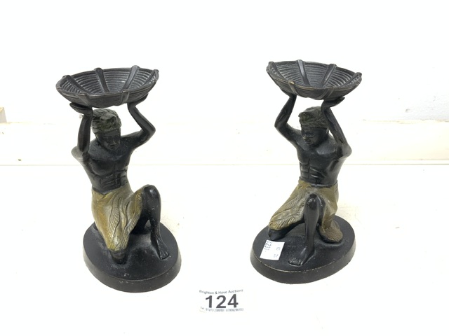 PAIR OF BRONZE BLACKAMOORS; 16CM