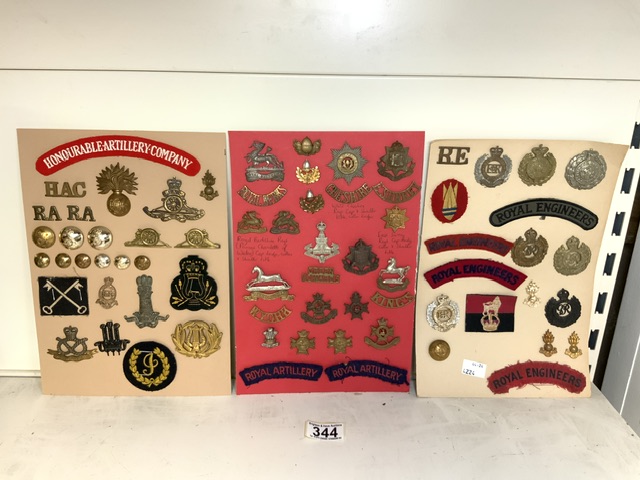 MILITARY METAL AND CLOTH BADGES, ROYAL ENGINEERS, ROYAL ARTILLERY, VARIOUS REGIMENTS