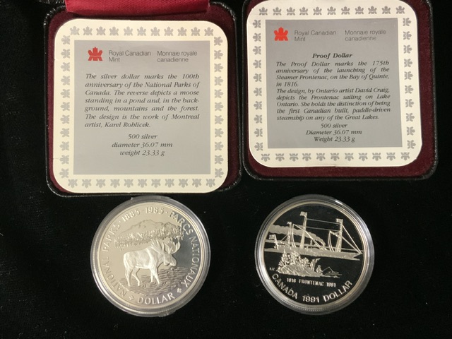 FOUR CASED SILVER CANADA DOLLARS; 1991,1987, 1985 AND 1990; TOTAL GRAMS 93.5 - Image 3 of 3