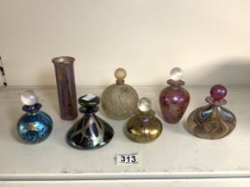 MIXED IRRIDESCENT GLASS 'PERFUME BOTTLES' INCLUDES ORIGINAL IOW GLASS; LARGEST 14CM