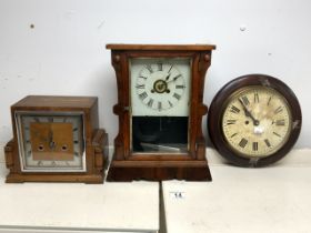 TWO MANTEL CLOCKS WITH A WALL CLOCK, ART DECO "ENFIELD" CHAUNCEY JEROME USA