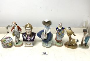 TWO DRESDEN 19TH-CENTURY FIGURES; 16CM, ROYAL WORCESTER COAL TITS, LLADRO, DANTE BUST AND MORE