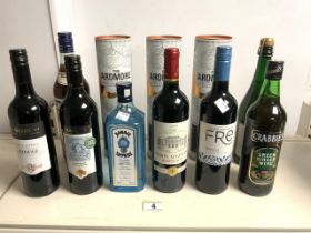 A QUANTITY OF BOTTLES OF ALCOHOL, INCLUDING; BOMBAY SAPPHIRE GIN, RED WINE, GINGER WINE, CINZANO AND