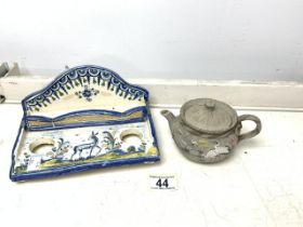 JAPANESE CERAMIC TEA POT WITH A VINTAGE TOLEDO CERAMIC WALL MOUNT