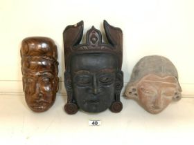 SOUTH AMERICAN WALL MASKS; WOOD AND TERRACOTTA
