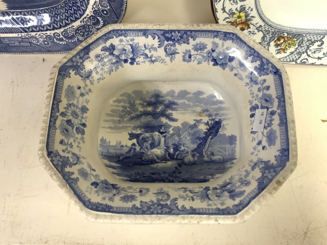 WILLOW PATTERN MEAT PLATE, WEDGWOOD BALITMORE ETRURIA MEAT PLATE AND VICTORIAN BLUE AND WHITE - Image 3 of 8