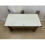 ENAMEL TOP LOW TABLE; 92 X 46CM