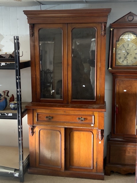 VICTORIAN WALNUT AND MAHOGANY SECRETAIRE 218 X 104CM