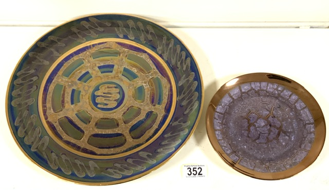 ATKINSON - JONES LUSTREWARE LARGE CHARGER 35CM WITH A LUSTREWARE PLATE; 23CM