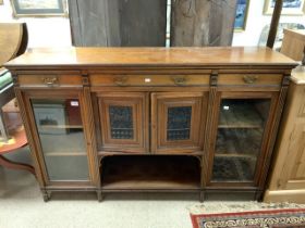 EDWARDIAN WALNUT CARVED FRONT DRESSER CABINET; 153 X 100CM