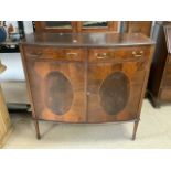 BOW FRONTED CABINET WITH TWO DRAWERS; 106 X 106CM