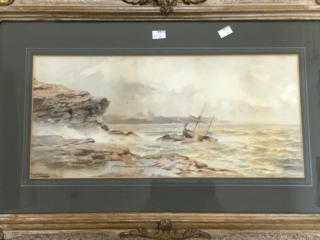 TWO G.BARKER SIGNED WATERCOLOURS EASTERN COASTAL SCENES BOTH ORNATELY FRAMED AND GLAZED; 78 X 50CM - Image 3 of 5