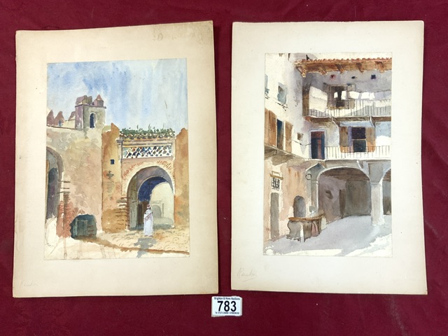 TWO WATERCOLOURS SIGNED RUSKIN EASTERN SCENES 38 X 28CM