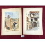 TWO WATERCOLOURS SIGNED RUSKIN EASTERN SCENES 38 X 28CM