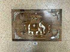 CARVED TABLE TOP WITH INLAID BONE; 46 X 30CM