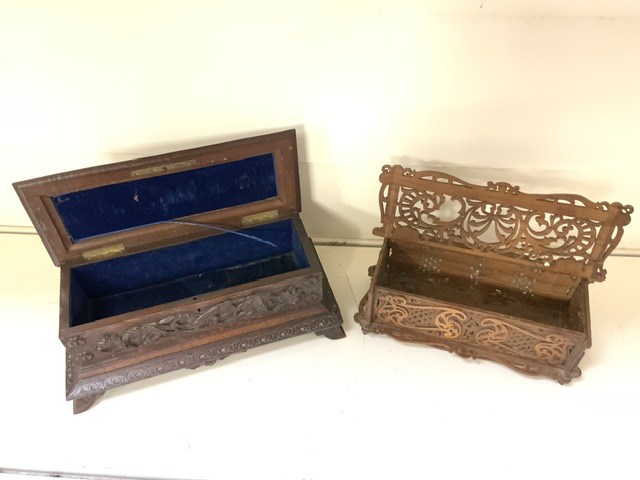 TWO WOODEN BOXES; ONE CARVED; THE OTHER FRETWORKED; LARGEST 33 X 16CM - Image 6 of 6