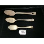 THREE VINTAGE MILITARY SPOONS, ONE DESSERT SPOON; INCUSE STAMPED 'NAAFI 2961', A SIMILAR SIZE SPOON;