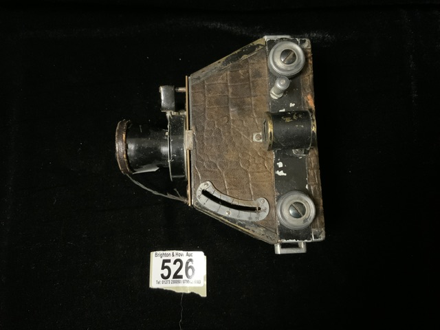 ANTIQUE PROTOTYPE/HOMEMADE 35MM METAL AND LEATHER CAMERA, WITH VIEWFINDER AND LENS COVER, - Image 3 of 7