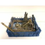 MIXED METAL ITEMS, INCLUDES VICTORIAN CAST IRON STAMP PRESS WITH GILT DECORATION AND CANDLESTICK AND