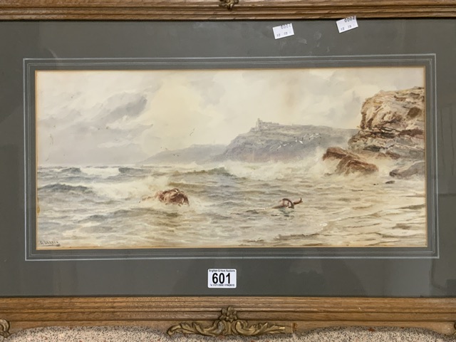 TWO G.BARKER SIGNED WATERCOLOURS EASTERN COASTAL SCENES BOTH ORNATELY FRAMED AND GLAZED; 78 X 50CM - Image 2 of 5