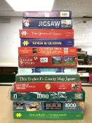 TWELVE MIXED JIGSAW PUZZLES, INCLUDES REACH FOR THE SKIES, NINE IN ORIGINAL WRAPPING