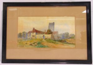 H. C. Lines framed and glazed watercolour of church and tower in Sudbury Suffolk, signed bottom