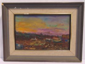 Michael J. Strang framed oil on panel titled Hayle Harbour Sunset, signed bottom left, 20 x 30m
