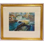 Alexander Creswell framed and glazed watercolour titled Hong Kong – Sampans in Aberdeen Harbour,