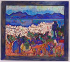 Luis Orozco framed oil on canvas titled View Of Mykonos, signed bottom left, 56 x 64cm