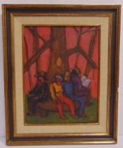 Phyllis Lawson framed oil on canvas titled Figures in a Park II, 34 x 25.5cm