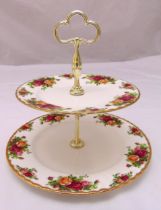 Royal Albert Old Country Roses two tier biscuit stand, marks to the base