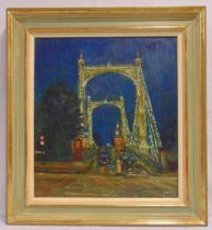 Victor Willis framed oil on canvas titled Albert Bridge at Night, signed bottom right, 50.5 x 45.