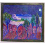 Luis Orozco framed oil on canvas titled Green Night, signed bottom right, 72 x81cm