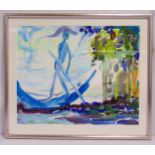 Katherina Ulrika Powlesland framed and glazed abstract gouache on panel, signed bottom right, 39.5 x