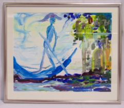 Katherina Ulrika Powlesland framed and glazed abstract gouache on panel, signed bottom right, 39.5 x