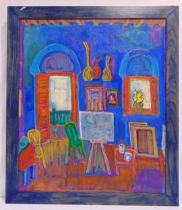 Luis Orozco framed oil on canvas titled Painters Studio, signed top left, 66 x 56cm