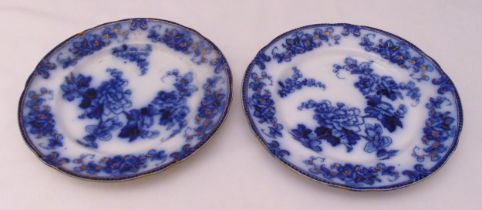 A pair of Davenport Spanish Rose cabinet plates, one A/F, marks to the bases, 26.8cm (dia)