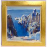 Ethel Walker framed and glazed oil on panel titled Pointe De Dinan, signed bottom right, label to