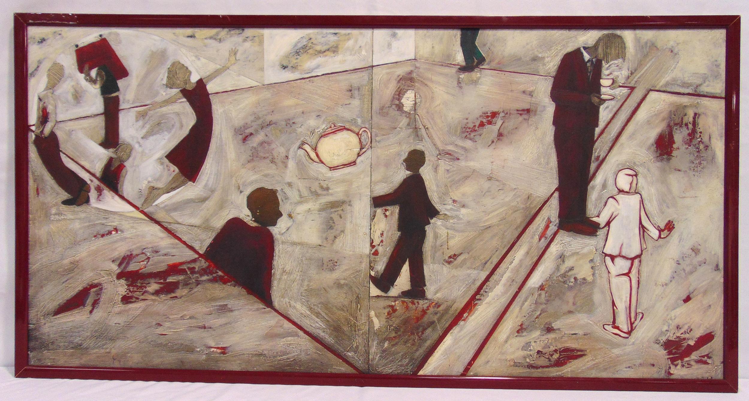 Steven Marshall framed oil on panel titled Hostist, 51 x 102.5cm