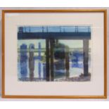 David Parfitt framed and glazed watercolour titled Pier, Bridge and Towers, signed bottom right,