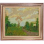 P. Bergner framed oil on canvas country landscape with a figure on a path, signed bottom right, 50.5