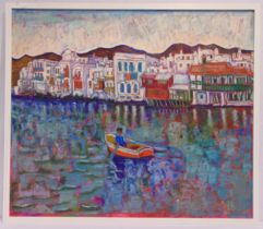 Luis Orozco framed oil on canvas titled Little Venice (Mykonos) signed bottom right, 75.5 x 88cm