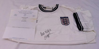 David Beckham signed white England Umbro football shirt, adult size, with provenance